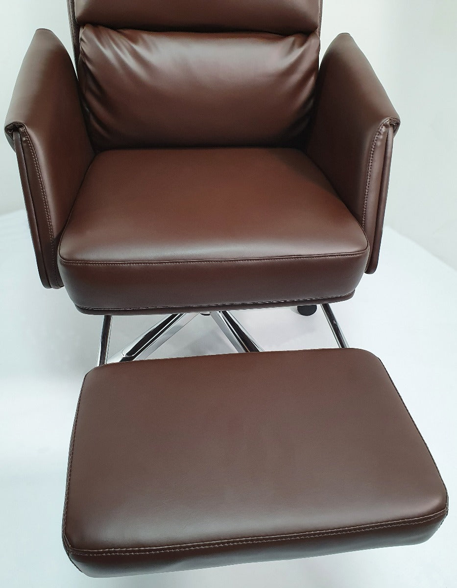 Brown Leather Executive Office Chair with Built in Footrest - HB-256A